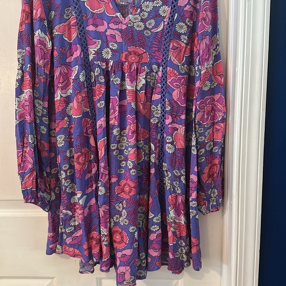 Women’s Rusttydustty Vibrant Floral Print Bishop Sleeve Smock Dress Size Small - Picture 4 of 8